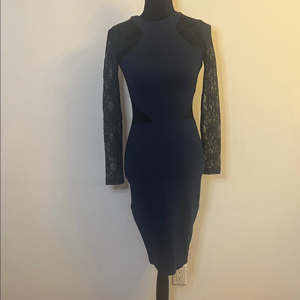 French Connection Navy Dress with Lace Accents